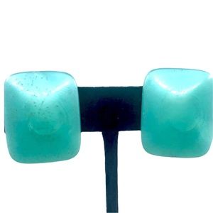 Vintage 80’s Aqua Button Earrings